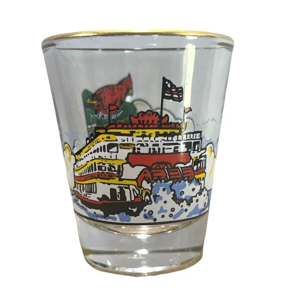 Shot Glass OHIO Steamboat Cardinal Souvenir Tourist‎ Vintage